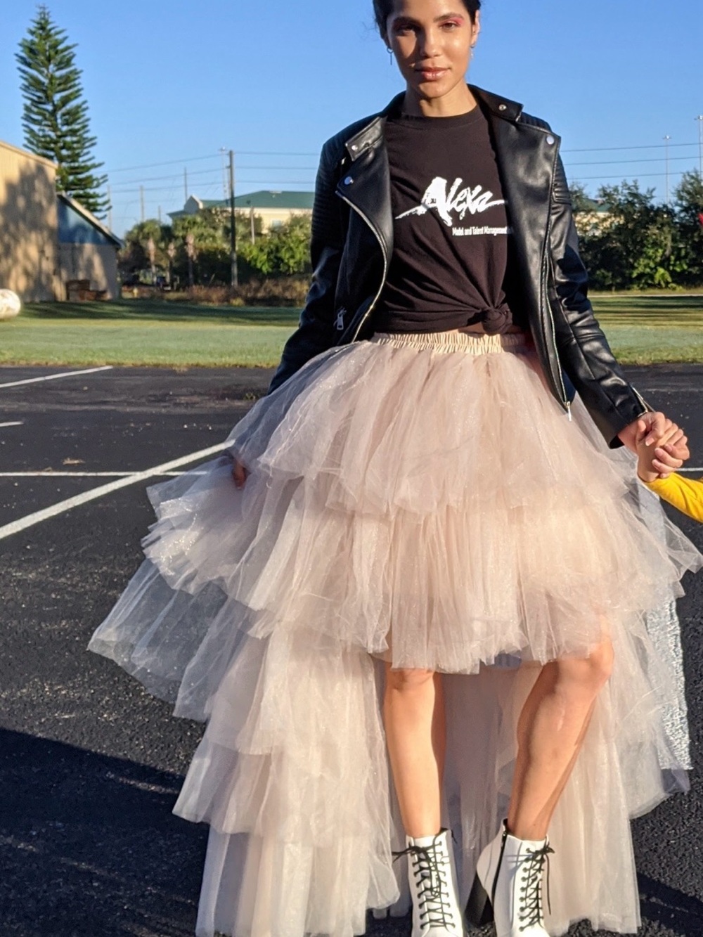 Tiered Tulle High-Low Skirt in Blush